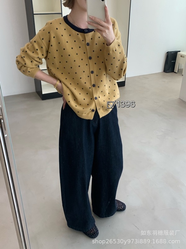 复古风小波点毛衣开衫女2025秋冬韩系软糯宽松小个子针织外套C115|undefined