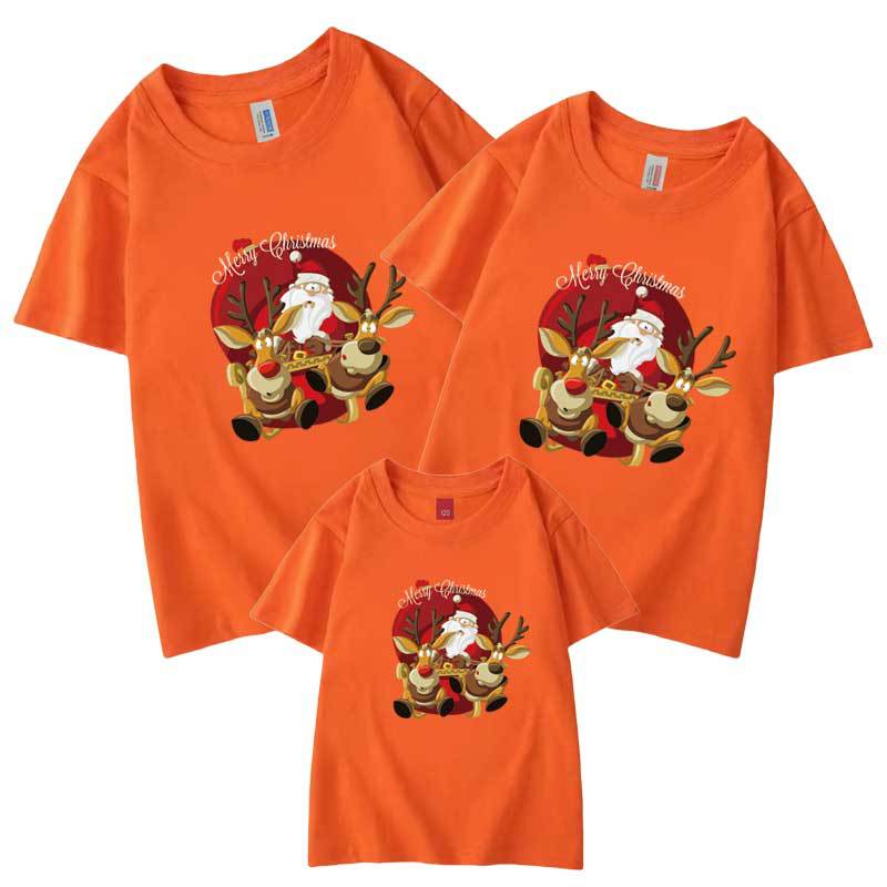 Dibujos animados para niños santa claus padre-hijo camiseta manga corta nuevo 2024 nueva familia de tres o cuatro hombres y mujeres transfronterizos