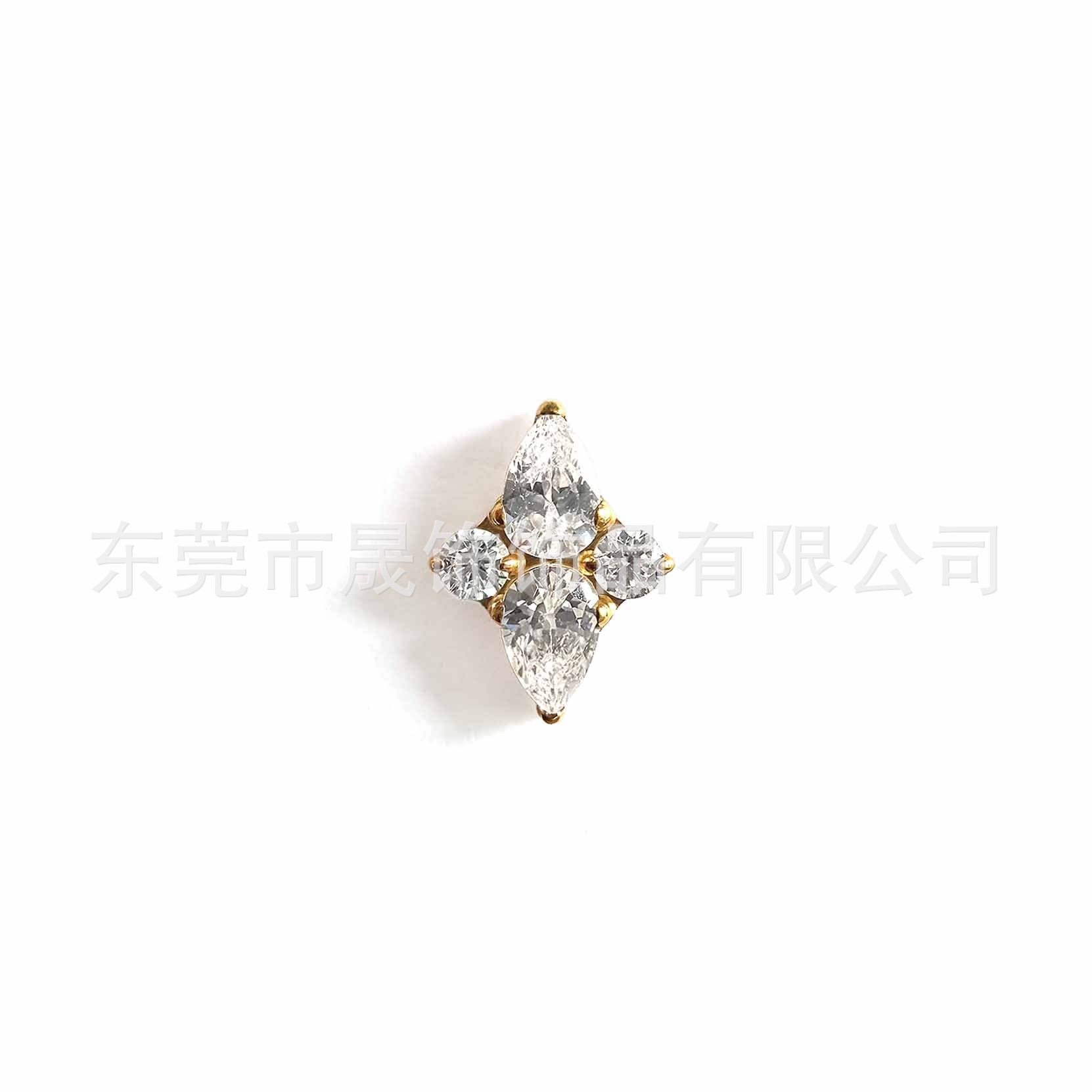 F136钛合金菱形十字花耳钉镶5A锆石耳骨钉G23钛内螺纹穿刺饰品