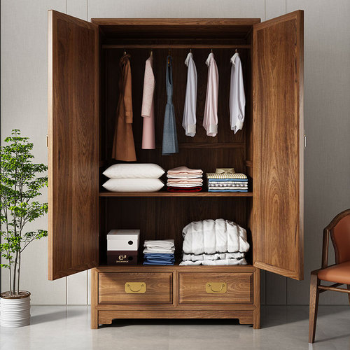 PK7J New Chinese-style Solid Wood Wardrobe Household Bedroom Hanging Clothes Cabinet Modern Integrated Wardrobe Adult Storage Cabinet