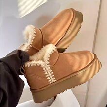 河南桑坡毛线编织雪地靴新款编织厚底增高保暖雪地靴毛毛女鞋短款