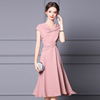 Zhili gentle dress 2021 new summer orange pink pleated shoulder high waist thin Ruffle A-line skirt