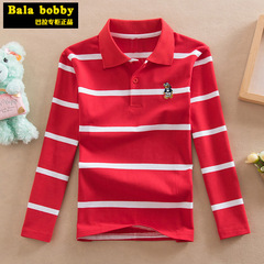 巴拉bala男童長袖T恤春秋款大中小童純棉長袖條紋Polo衫全棉