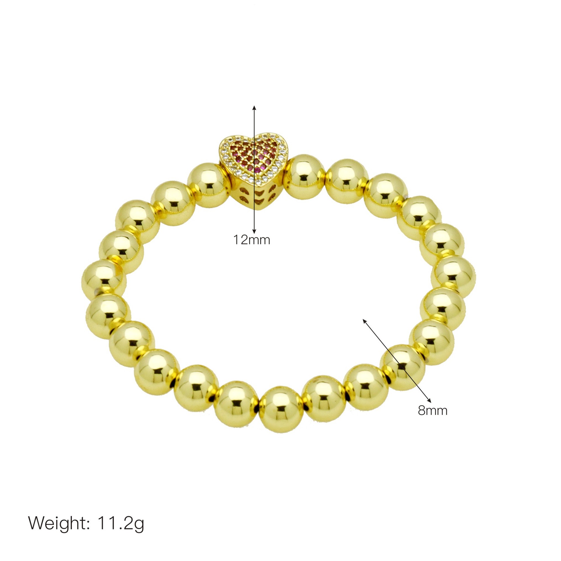 Women's Gender Copper Beaded Enamel Inlay Heart Shape Zircon Bracelets