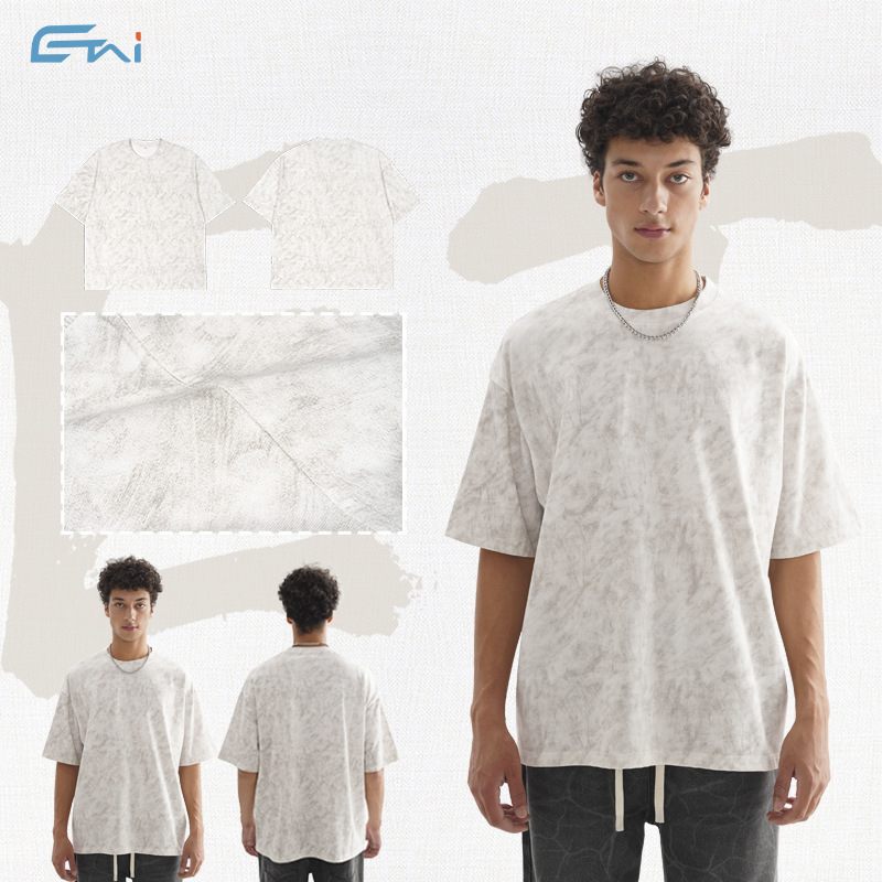 ETAI Hombre| Retro de moda cera lavada camiseta de cuello redondo de alta calidad tipo suelto pesado algodón hombre mangas cortas