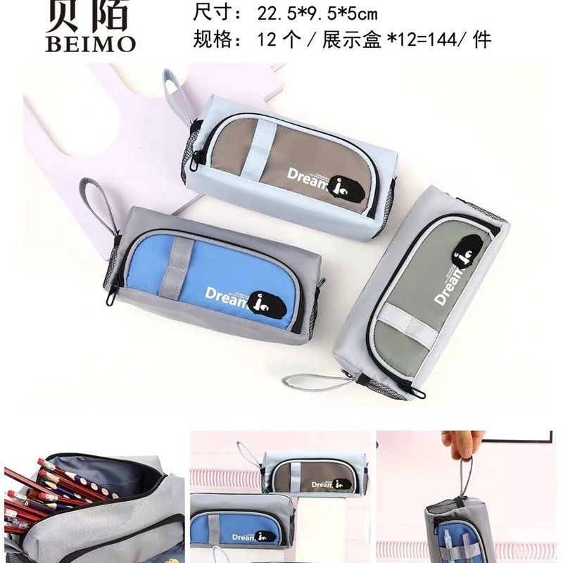 Estuche para lápices BST de doble capa y múltiples compartimentos - Tela Oxford - Diseño cartoon unisex - Gran capacidad