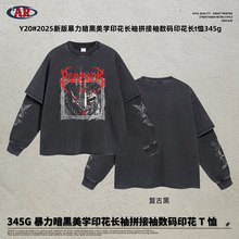 ARTIE男装|暴力暗黑美学印花长袖假两件拼接袖数码直喷印花长t恤