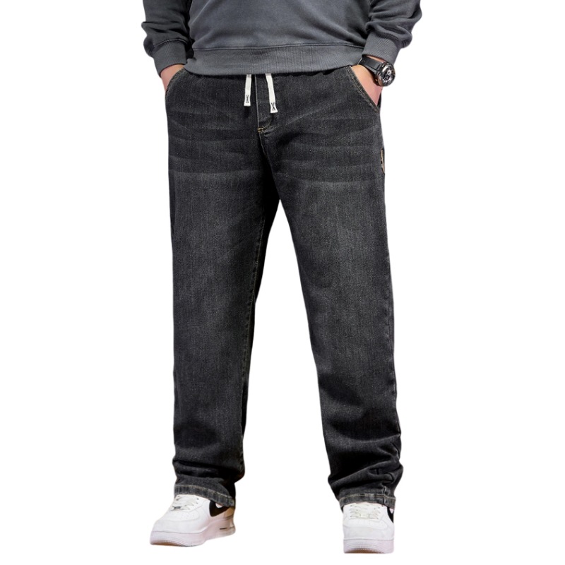 Extra große Größen Jeans Herren Hoher elastischer Bund Baggy Denim Hose Herren Plus Large Loose Slim Fit Cowboyhose 8XL 6XL Klassisches Schwarz_voghion.com