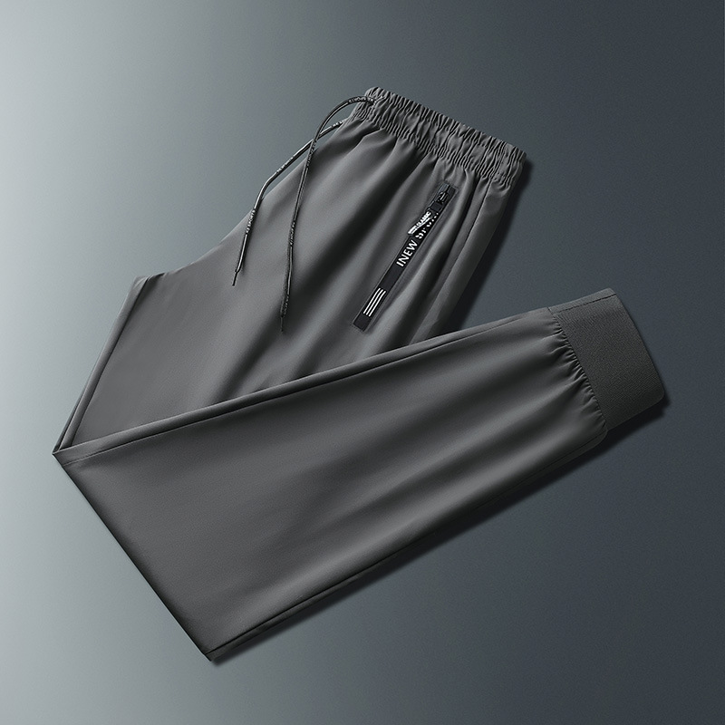High-end new style ice silk pants for men, summer sports casual loose versatile trendy stretch quick-drying straight leg trousers