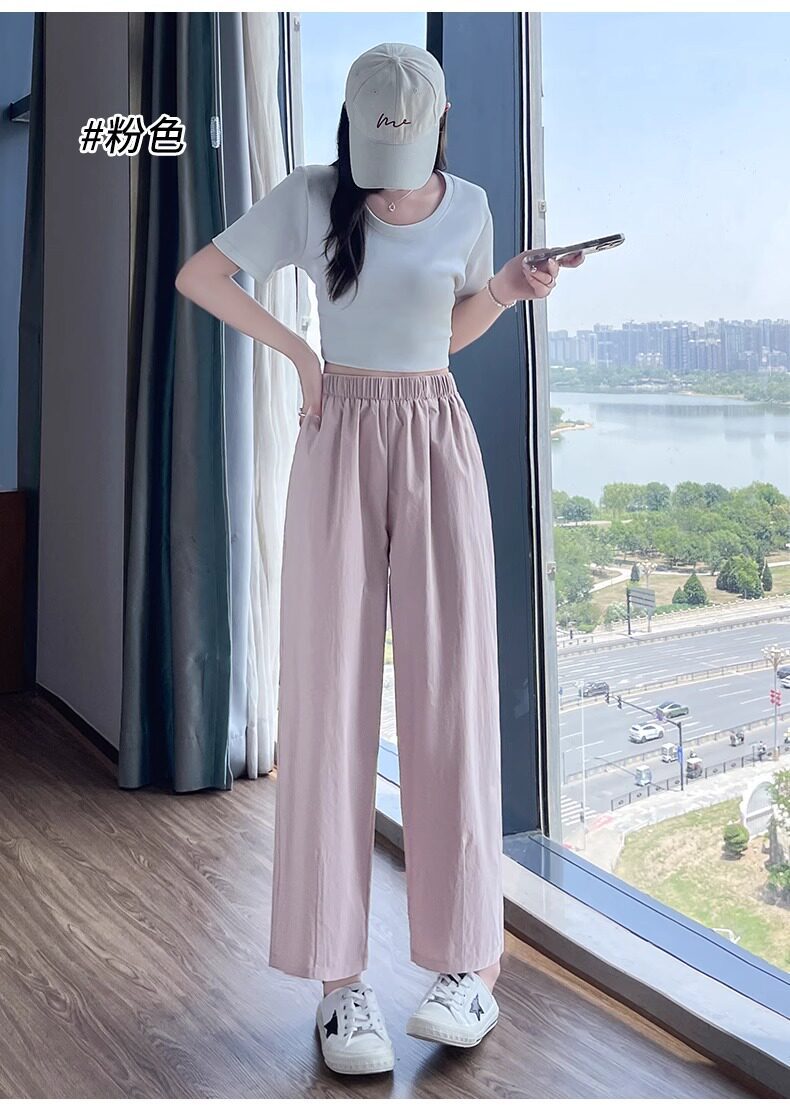 Quần dài nữ ống đứng vải lụa băng mỏng, dáng suông rộng, phong cách Yamamoto, phù hợp mùa hè — Quần hồng 9 chi tiết 31