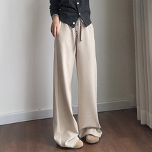 意大利max气质阔腿裤抽绳针织长裤后单口袋logo织带直筒休闲裤
