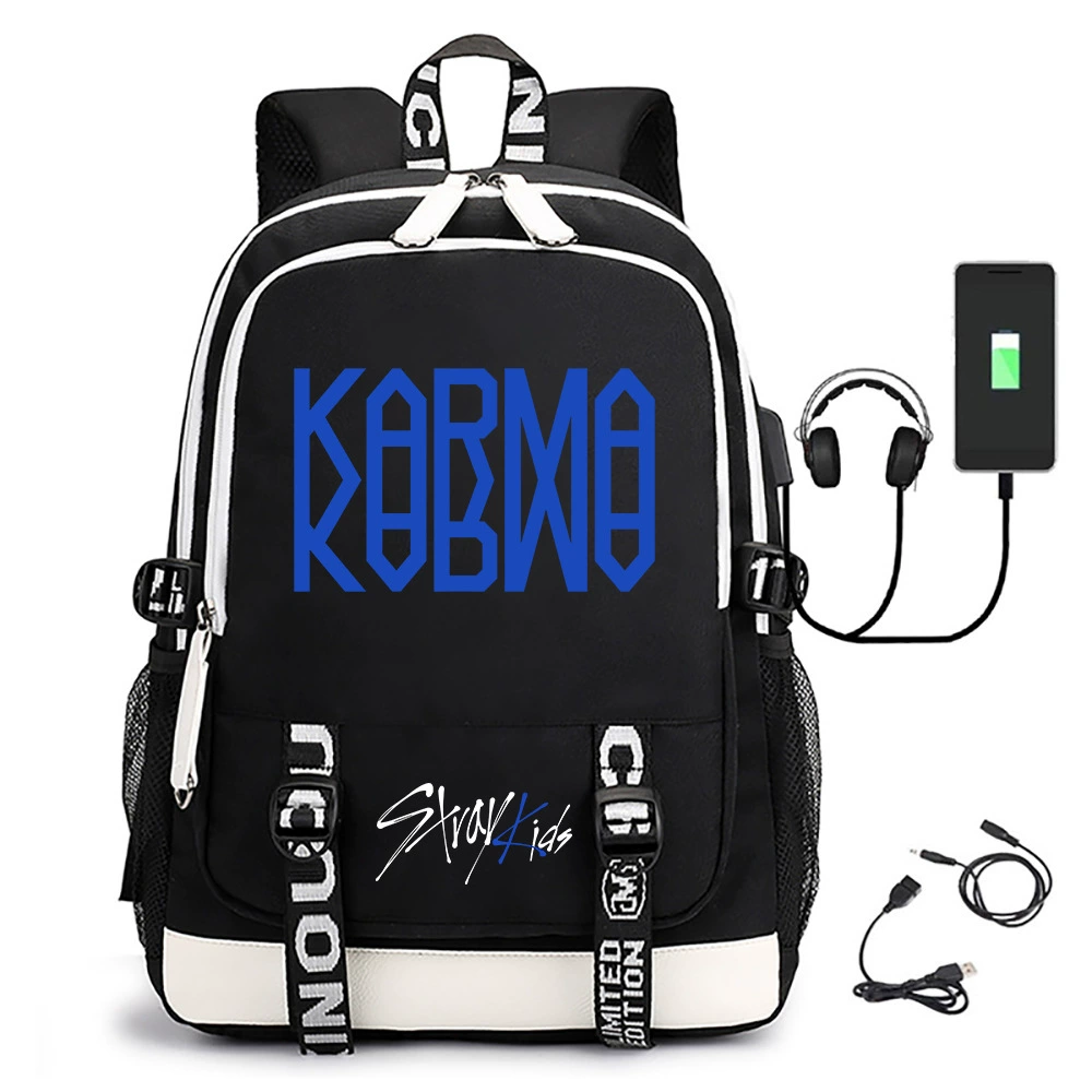Новый альбом Stray Kids karma print средней школы сумка USB повседневная школьная сумка для путешествий на улице
