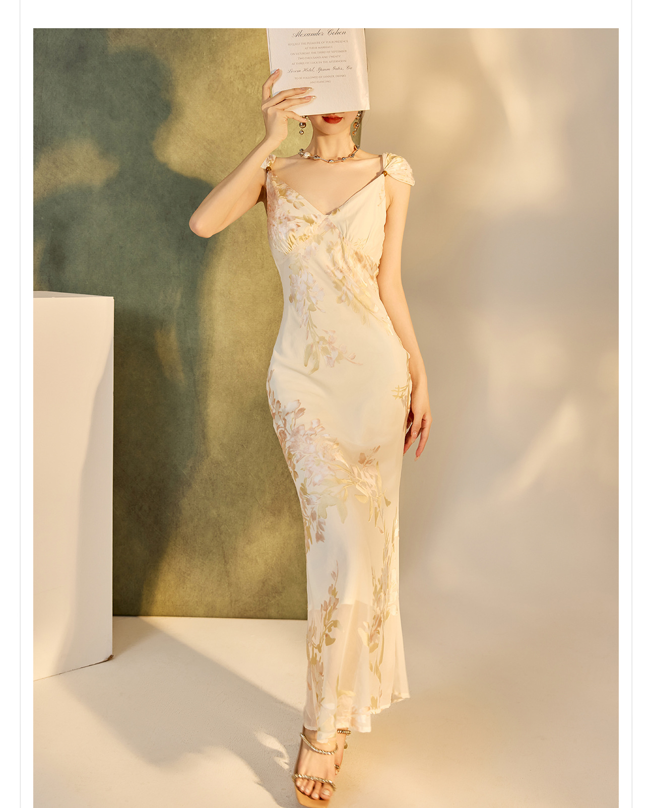 Váy bodycon ôm sát họa tiết phong cách Trung Hoa mùa hè, chất rayon mềm mại — Màu trắng be chi tiết 28