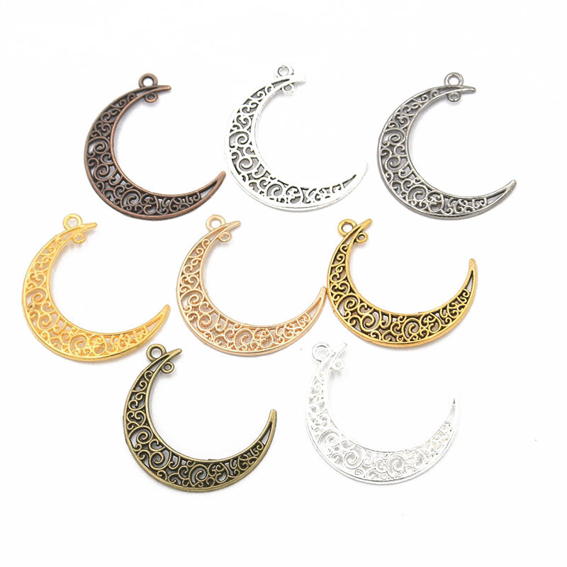 8-Color Alloy Cut Out Moon Pendant Curved Natural Charm 33*40mm Handmade DIY Jewelry Pendant Accessories