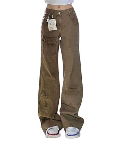 Khaki Color Slim Fit Work Denim Jeans for Kids (Boys and Girls) 2025 Spring and Autumn New Korean Style High-Waisted Loose and Slimming Flared Pants