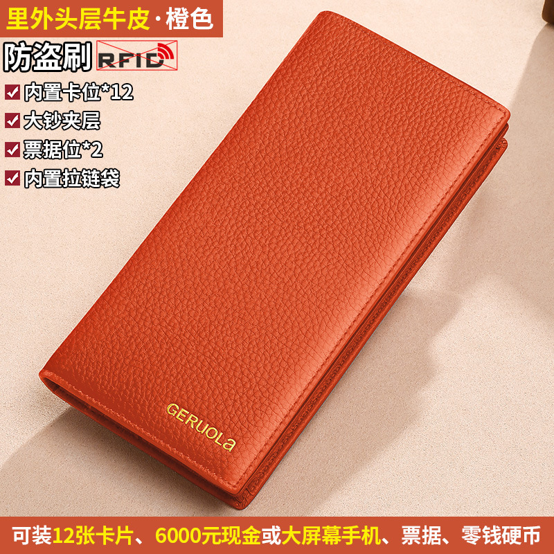 Cartera para mujer 2025 nueva capa superior de piel de vaca larga Lucky Cartera ligera y compacta Cartera simple de cuero de recolección de riqueza