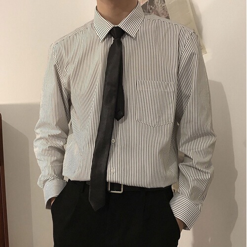 Striped Long-Sleeved Shirt Men's Summer Casual Loose Shirt Ins Hong Kong Style Cool and Dashing Trendy Casual Outerwear 