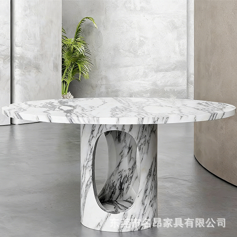Natural Travertine Dining Table Designer Marble Villa Living Room Round Dining Table Negotiation Table