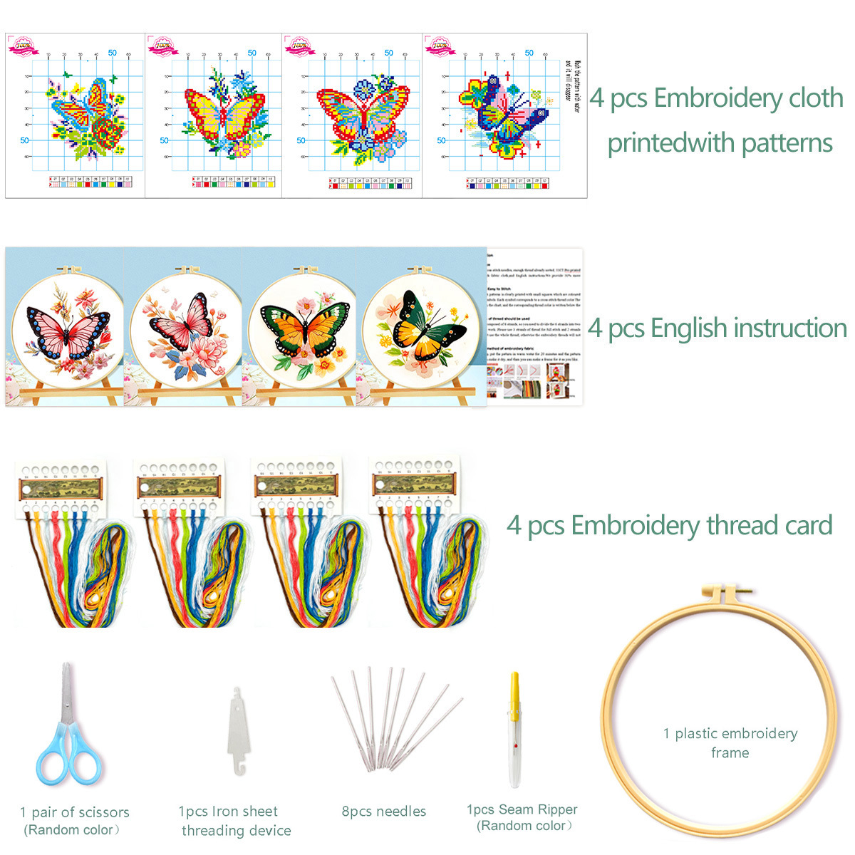 Kit de punto de cruz transfronterizo con cuatro mariposas, venta directa de fábrica, kit de punto de cruz impreso DIY para principiantes, hecho a mano.