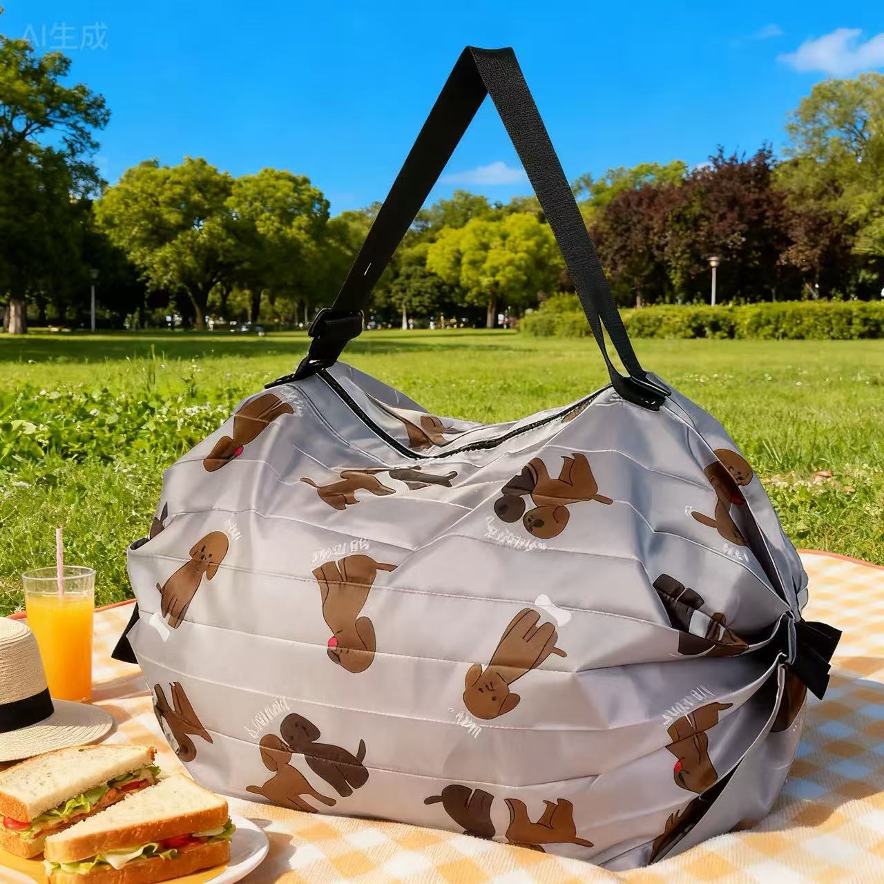 커피색 강아지 접이식 아코디언 백 50*35CM