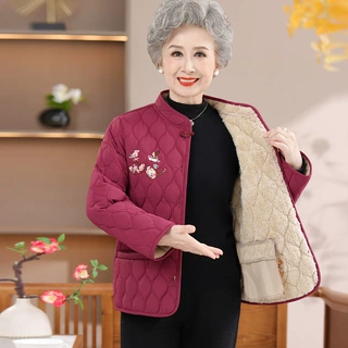 中老年棉袄女妈妈加绒加厚内搭保暖衣服60岁70老太太奶奶居家棉衣