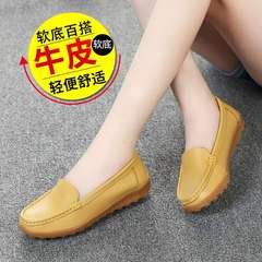 本物の牛革の女性の靴の豆の靴の柔らかい底の靴の平底の牛の筋肉の底のお母さんの靴の軽くて通気性のカジュアルな靴の白い靴