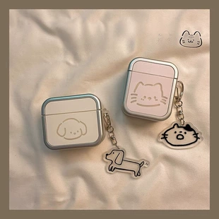 Корейская милый кот и собака подходящие корпус наушников AirPods4 пара синего цвета 3-е поколение AirPods Pro 2