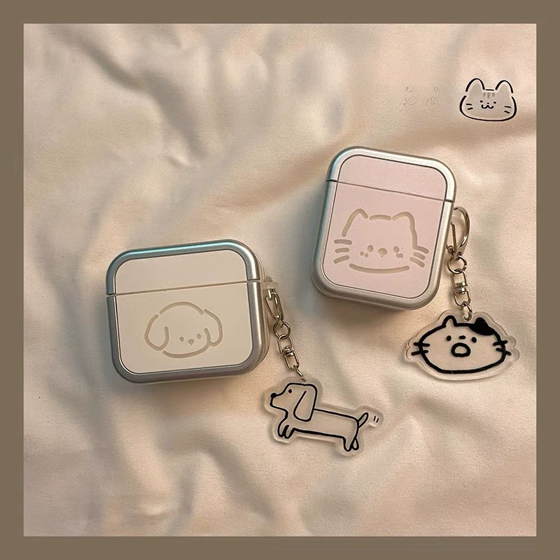 Корейская милый кот и собака подходящие корпус наушников AirPods4 пара синего цвета 3-е поколение AirPods Pro 2