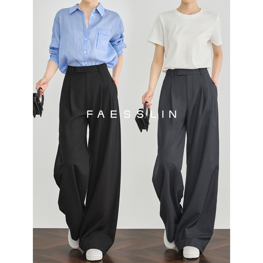 Faesslin [A4 Waist Kill] Black High Waist Suit Pants Women's Autumn Extra Long High-Quality Drape Casual Wide Leg Pants Autumn