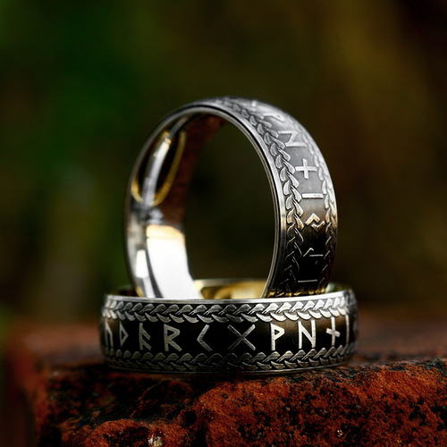 beier European and American retro Viking letters fashionable and simple titanium steel ring foreign trade retro stainless steel electroplated ring