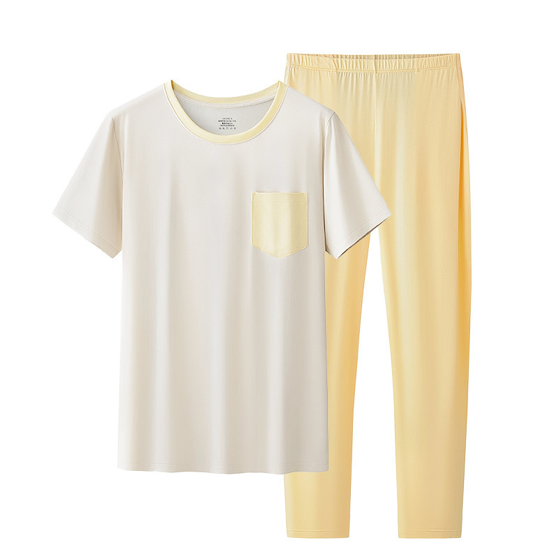 [Serie de reducción de edad] Nuevo traje de servicio a domicilio para mujer de primavera y verano, cuello redondo, pantalones de manga corta, pijamas delgados, pijamas