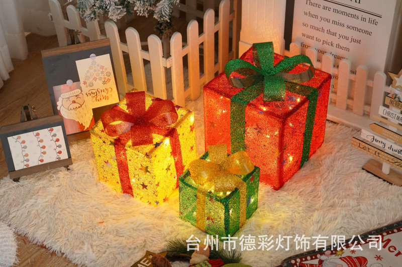 LEDクリスマスプレゼント箱三点セット越境新作クリスマス装飾灯シチュエーションアレンジ装飾灯|undefined