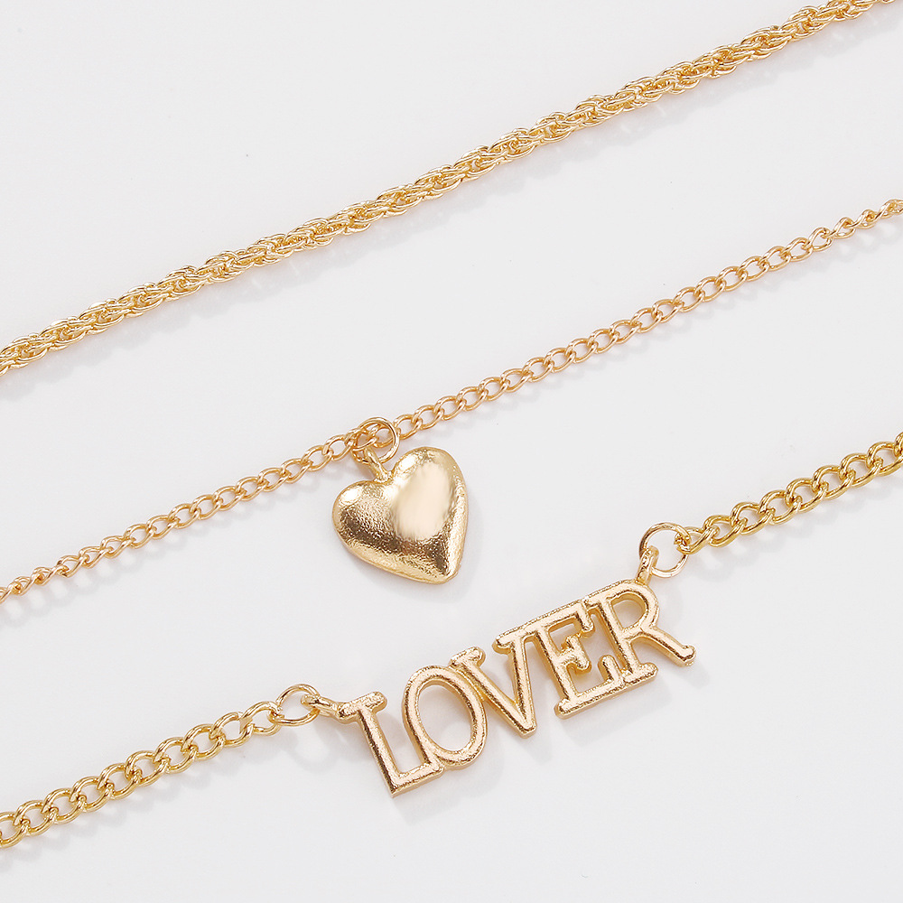 Simple Heart Letter Pendent Geometric Multi-layer Alloy Necklace display picture 9