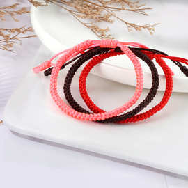 本命年红手绳韩国丝可调节编织甜酷女孩外贸叠戴款蛇结情侣手链女