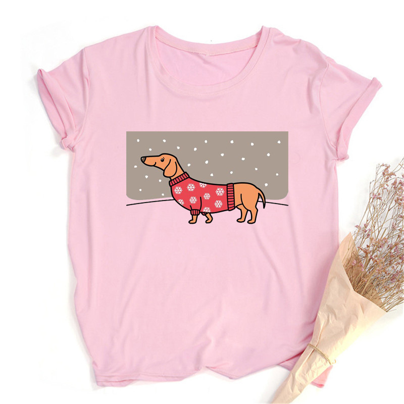 Merry Christmas Dachshund TShirt cute cartoon Christmas Dachshund print T-shirt