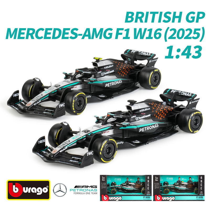 Bimei 1:43 Scale Mercedes-Benz W16 British Version F1 Gp 2025 Racing Car Simulation Model Toy