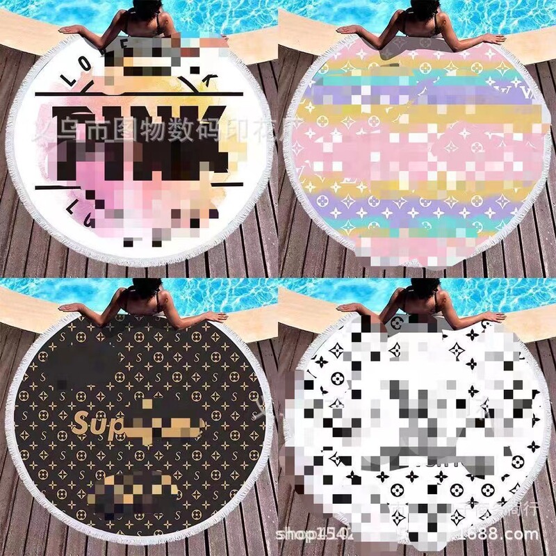 Factory direct tide brand round printing beach towel microfiber tassel feel soft LOGO