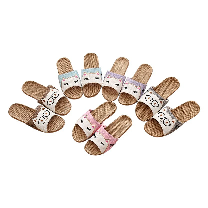 Трансграничные Мультяшные домашние женские мужские пары с одним словом, льняные массажные тапочки с совой, летние домашние сандалии из этиленвинилацетата