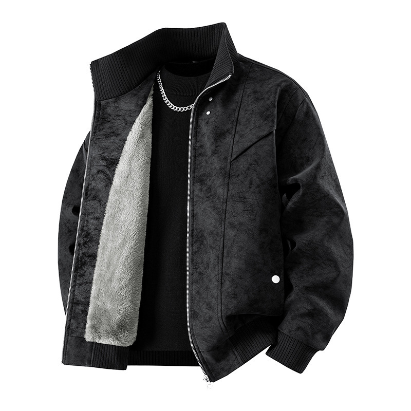 New autumn and winter fleece-lined jacket for men, PU suede thickened warm leather coat, loose-fitting cotton coat, Hong Kong style plus-size outerwear