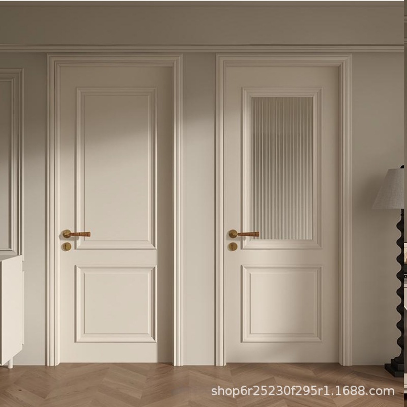 Movan blanco francés de alta gama pintado puerta del dormitorio conjunto completo de puertas de habitación domésticas interiores conjunto completo de puertas de habitación crema al por mayor image 4