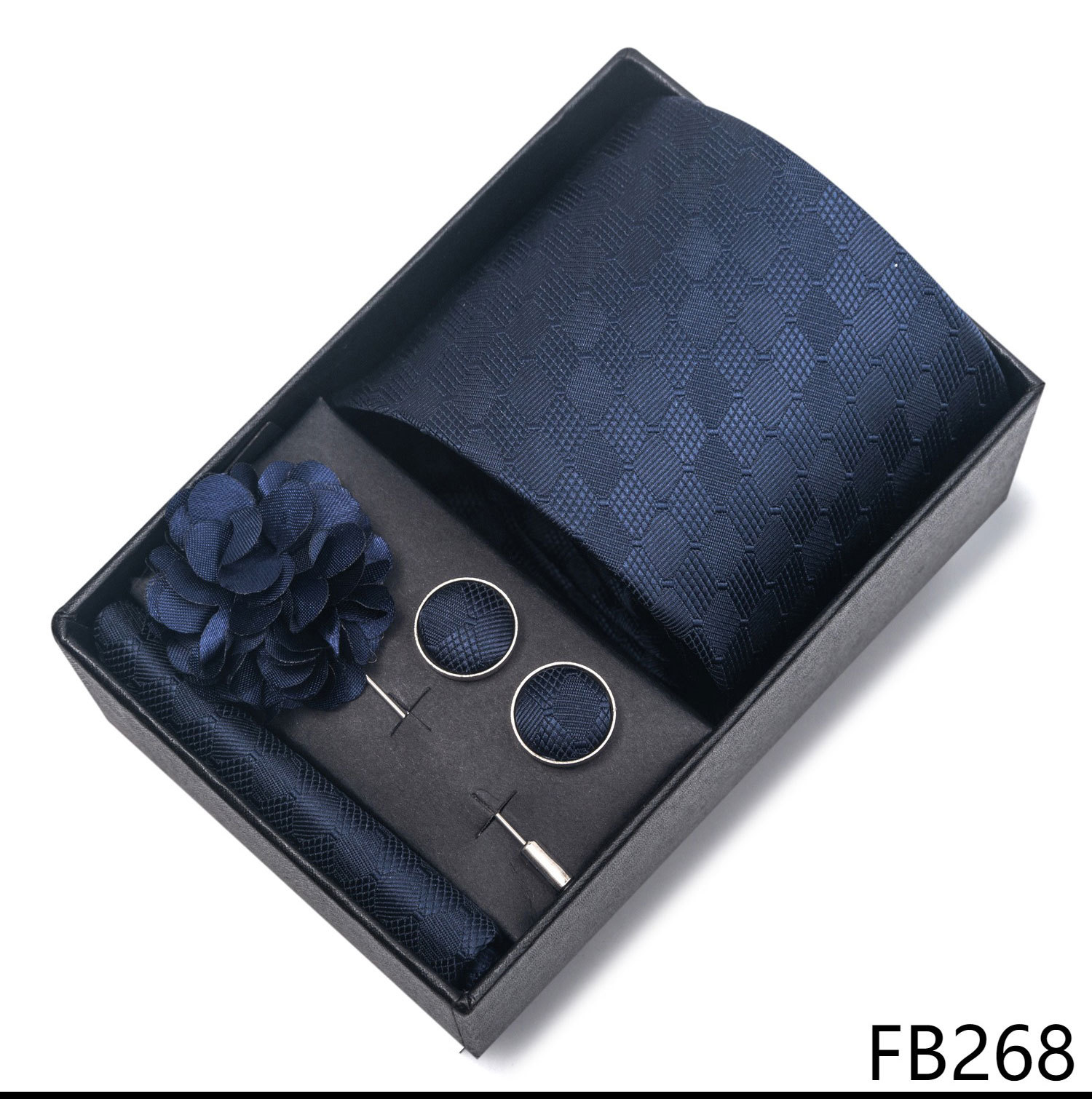 Hochzeits-Bräutigam-Feier Weinrote Krawatte, Herrenanzug-Manschettenknöpfe, Brustblumen-Accessoires-Set-Box_voghion.com