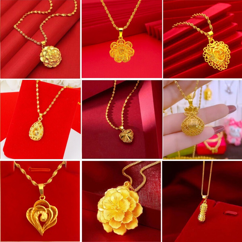 Plump Jewelry Imitation Gold Necklace Vietnamese Sand Gold Plated Influencer Live Women's Pendant Necklace Flower Heart Buddha Diamond