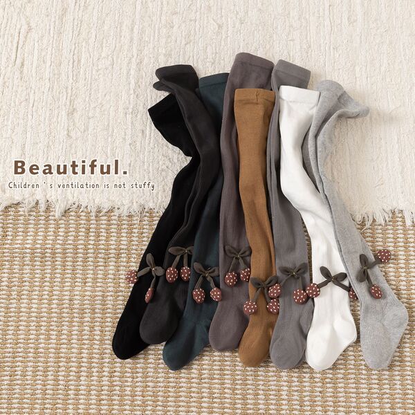 Children's knitted thin tights with bow