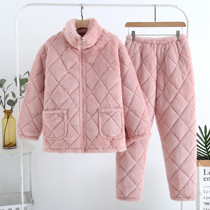 パジャマ女性冬のサンゴのベルベットの三層の厚いベルベット保温綿フランネル春秋冬の家庭服