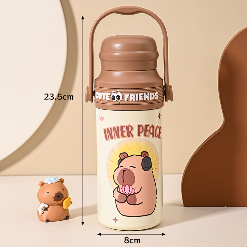Taza de aislamiento de acero inoxidable Capibara taza de paja de gran capacidad para estudiantes portátiles al aire libre taza de agua doble