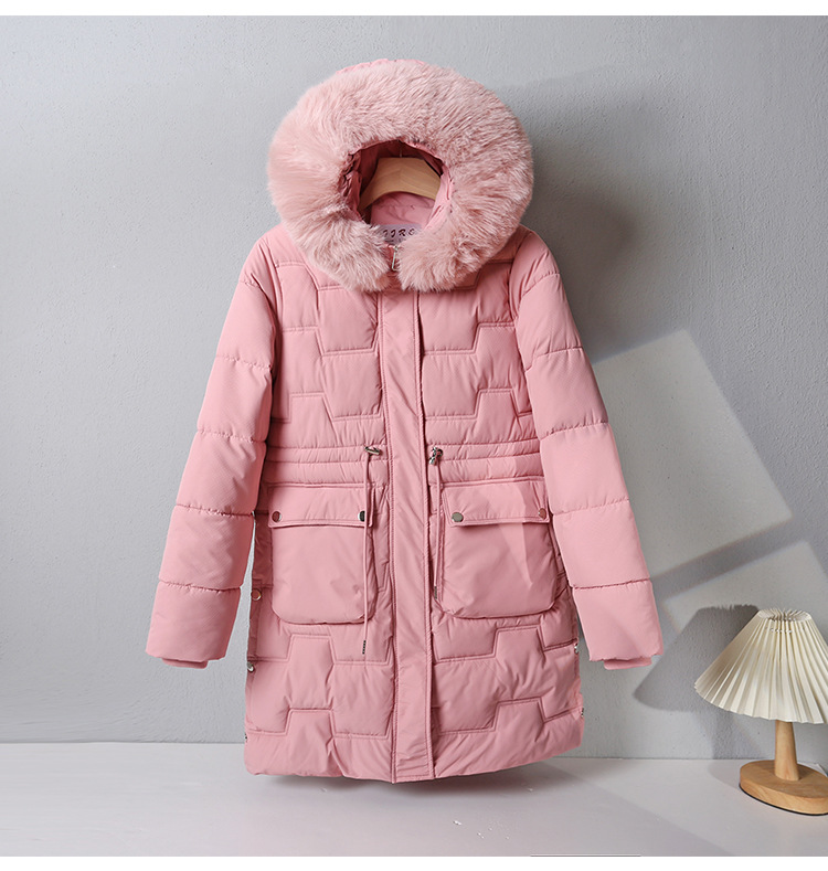 Ropa de algodón para mujeres de invierno largo nuevo cuello de cabello grueso con capuzas de moda de algodón delgada amiga de la moda de abrigo de algodón