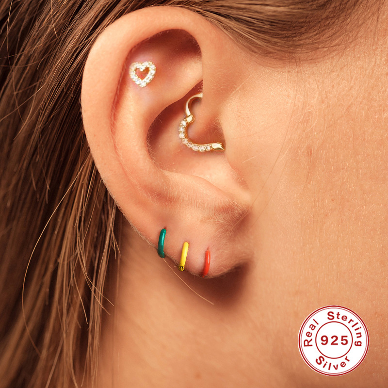 Round Pattern 1 Piece 925 Sterling Silver Round Hoop Earrings