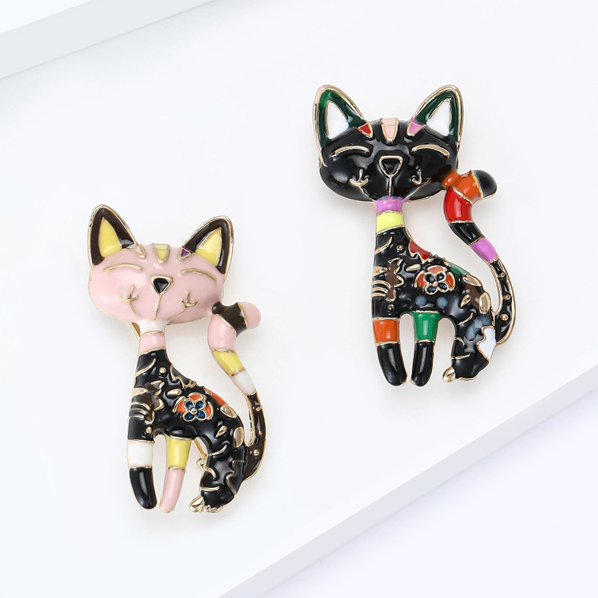 European and American style alloy oil drop color cute cat brooch pin cartoon personality kitten corsage spot supply