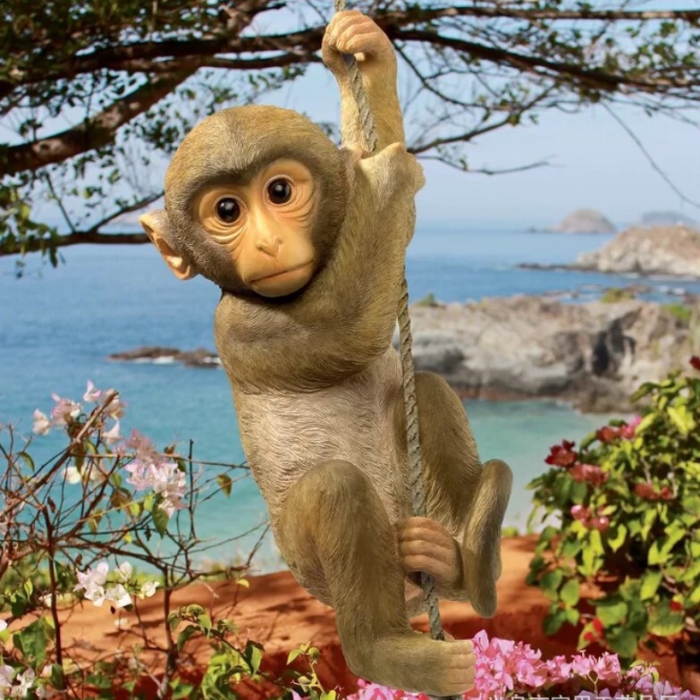 Cross-border Spring Garden animal chimpanzee hanging monkey baby tree climbing resin crafts statue decoration Cross-border Spring Garden animal chimpanzee hanging monkey baby tree climbing resin crafts statue decoration