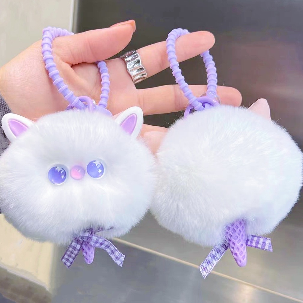 Real Rex conejo piel gatito coche llavero colgante ins lindo muñeca de La felpa bolso mochila adornos Mujer